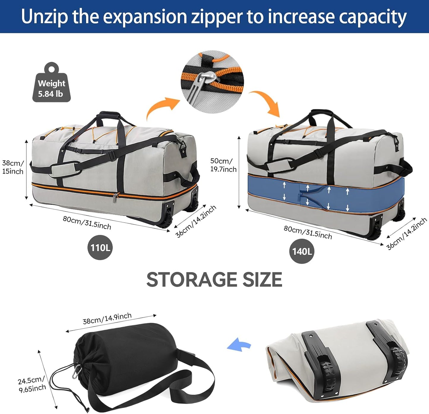 Vrtisa Bolsa de lona plegable Oxford con lados suaves y 2 ruedas re...
