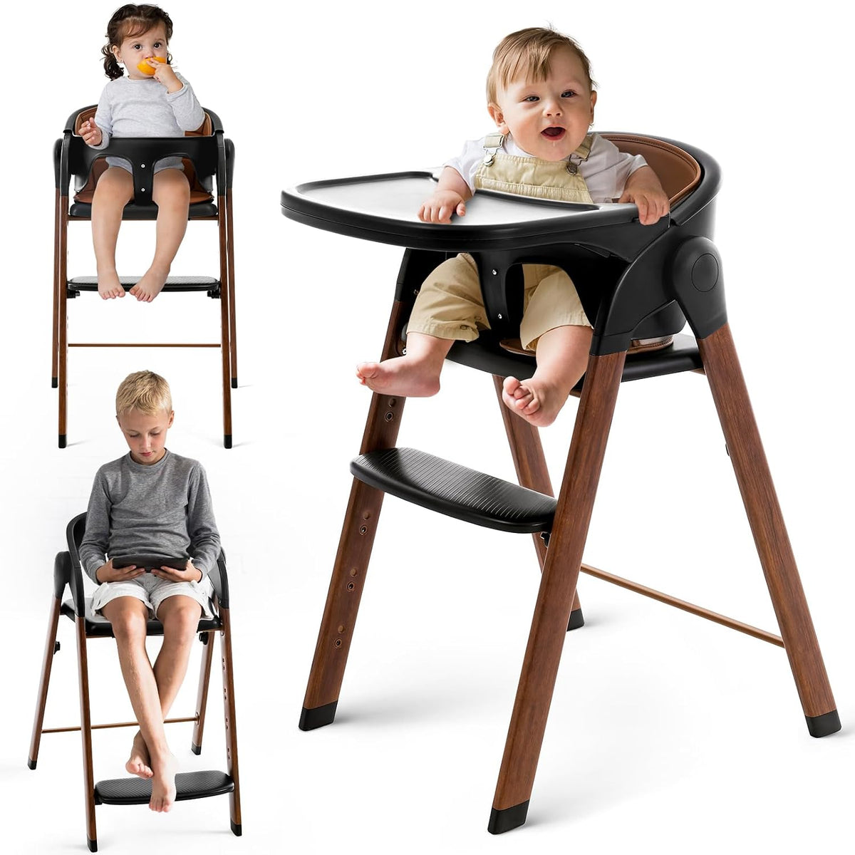 Silla alta plegable y ajustable para bebés y niños pequeños, silla...
