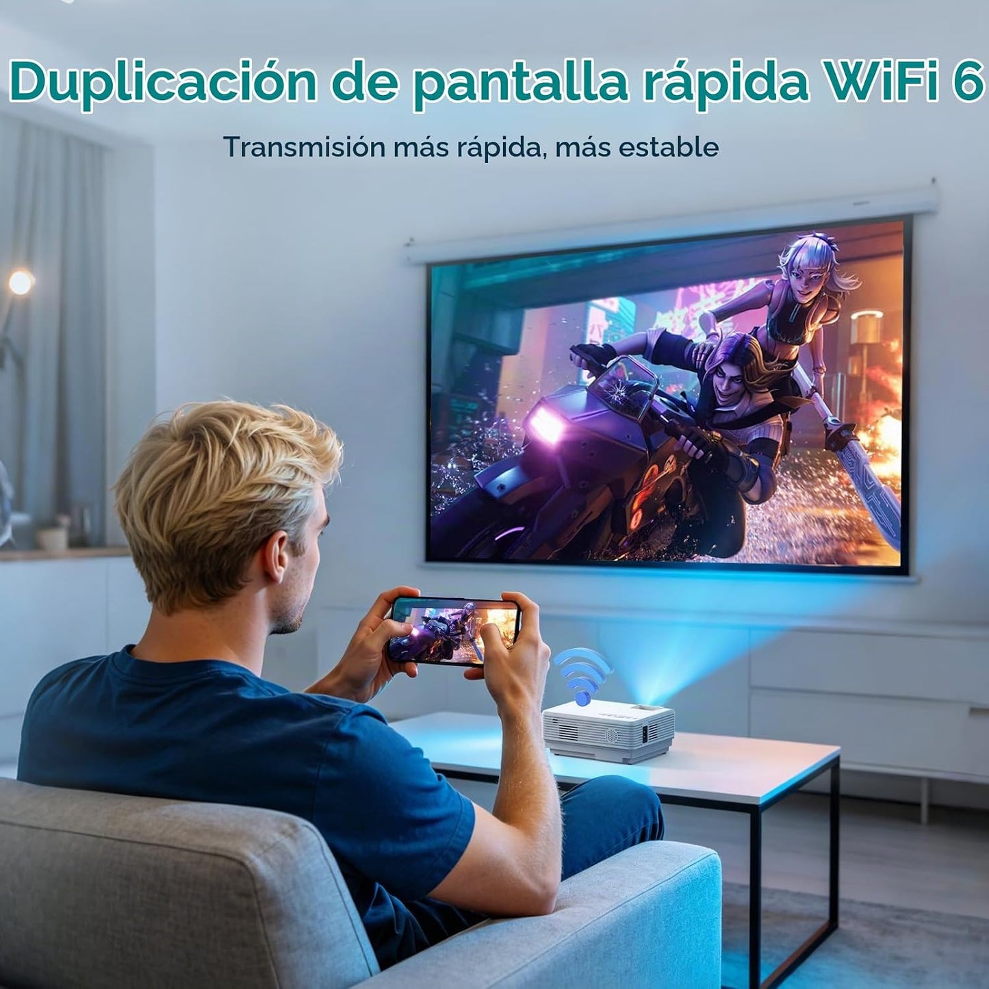 NISOO Mini proyector con WiFi y Bluetooth, proyector de cine al air...