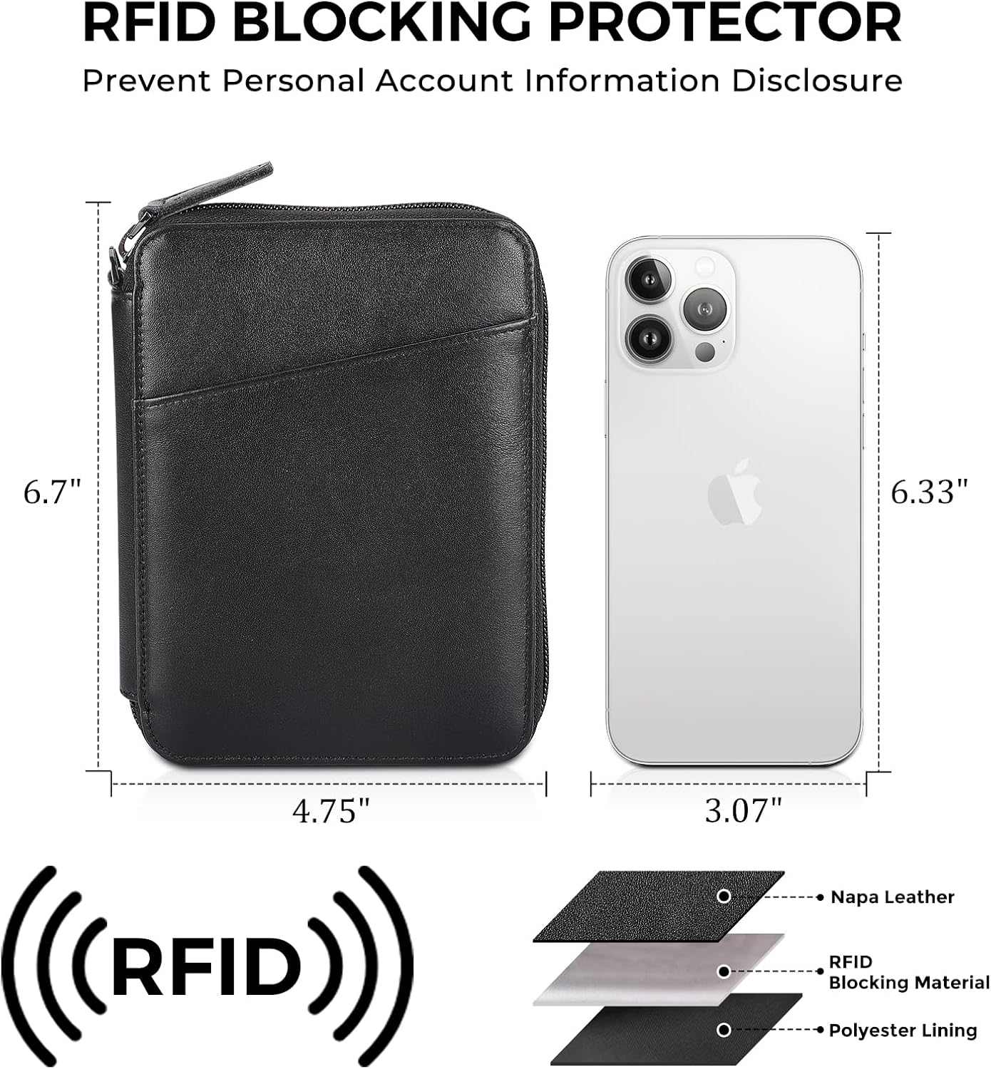 Polare - Cartera de piel de napa, para pasaporte familiar, para 4 p...