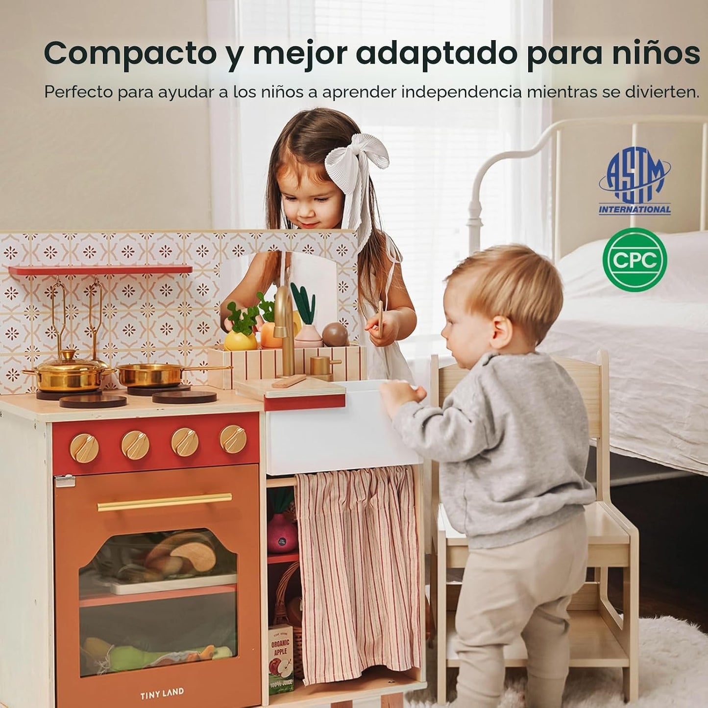 Tiny Land - Cocina de madera para niños pequeños, diseño retro cáli...