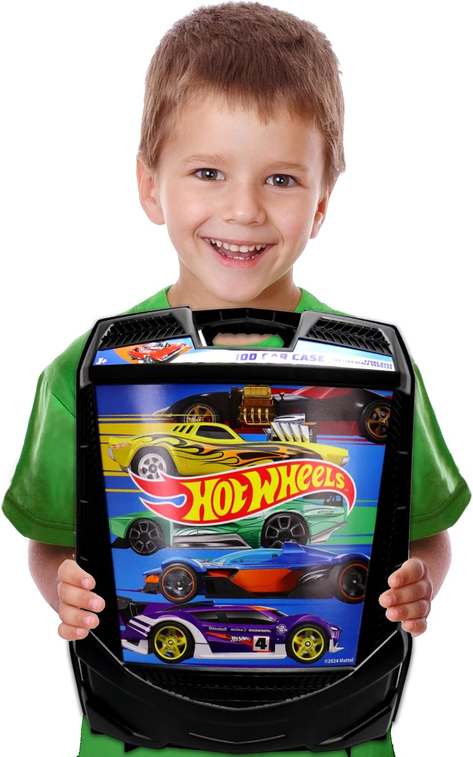 Hot Wheels - Caja de almacenamiento con ruedas con mango retráctil,...