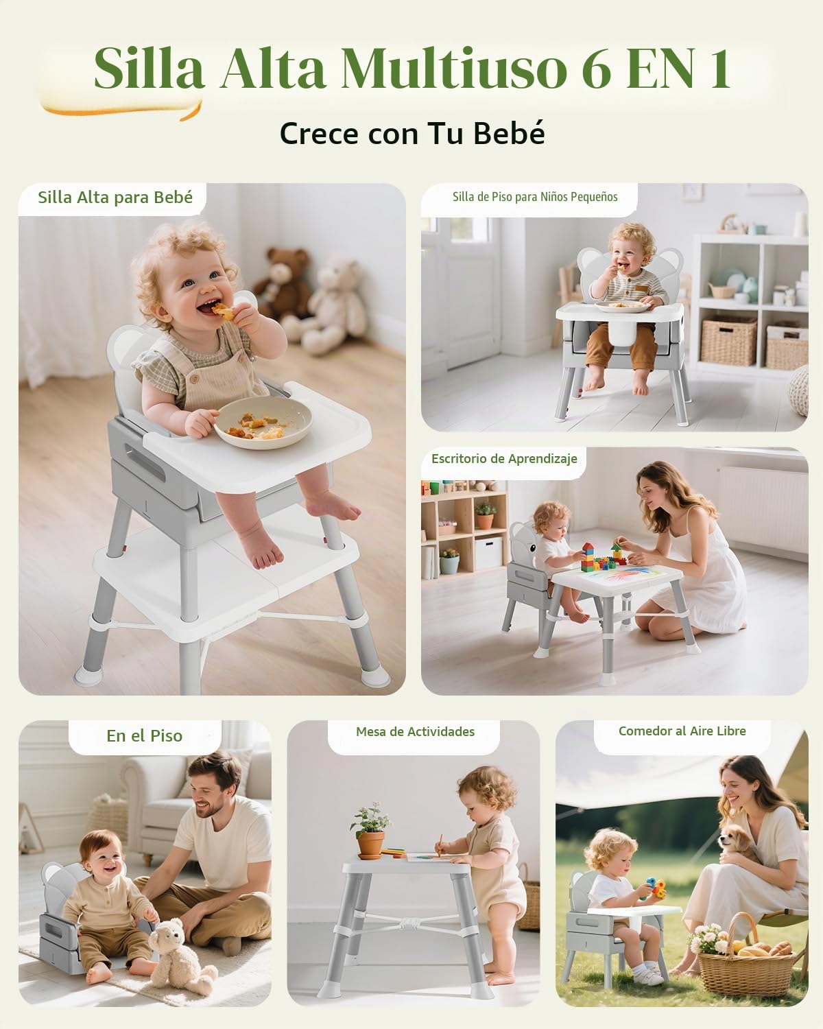 AVIDOR Trona de bebé para bebés y niños pequeños, silla alta 6 en 1...