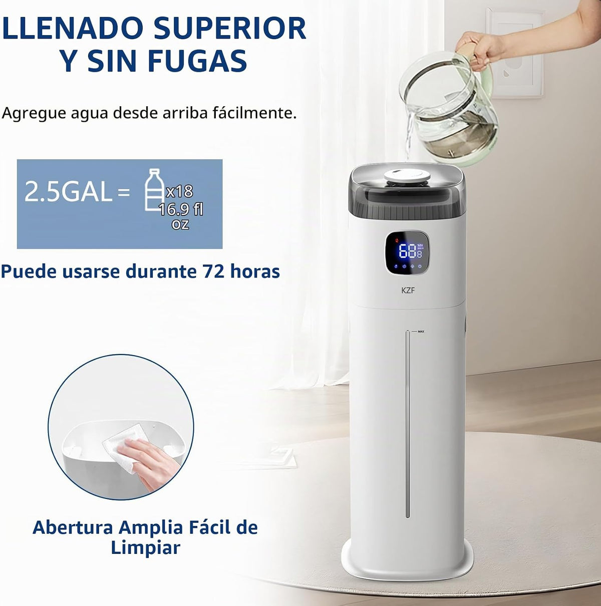 KZF Humidificador grande para dormitorio, humidificador ultrasónico...