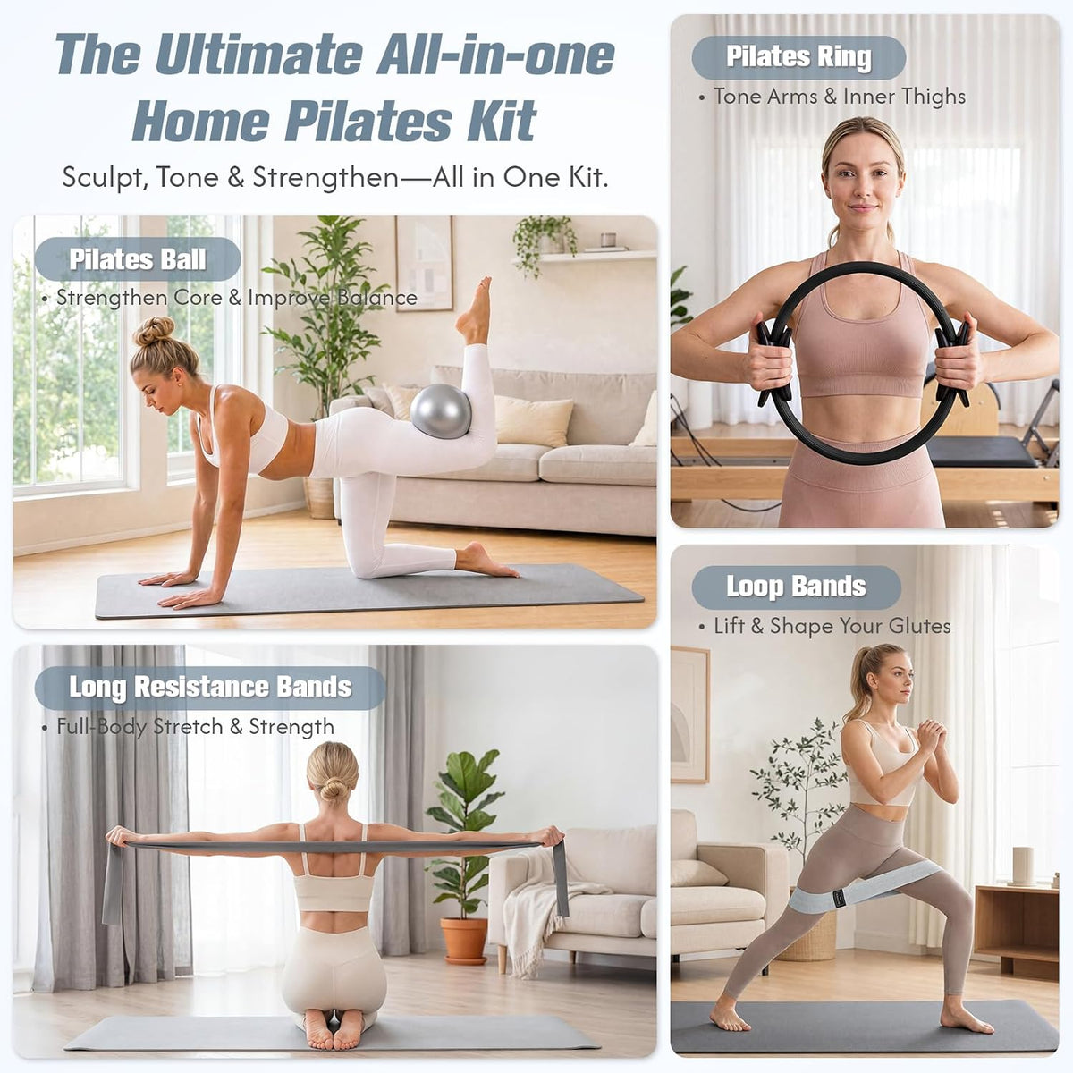 GINMIC Kit de pilates, equipo de pilates para entrenamientos en cas...