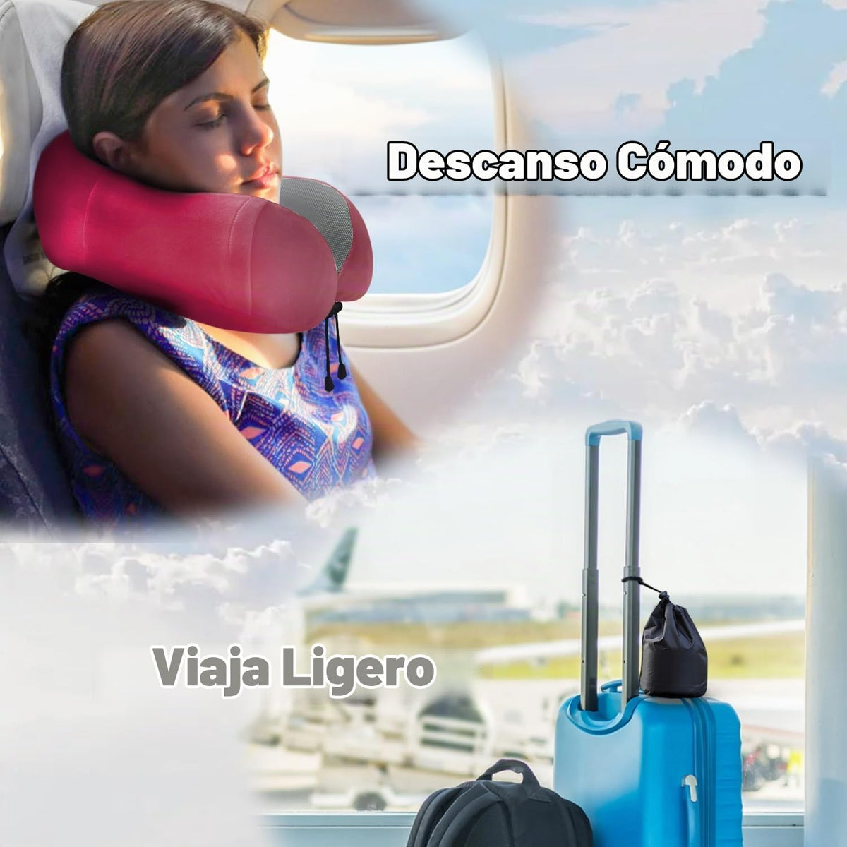 Elvodosia Almohada de viaje, almohada de cuello de espuma viscoelás...