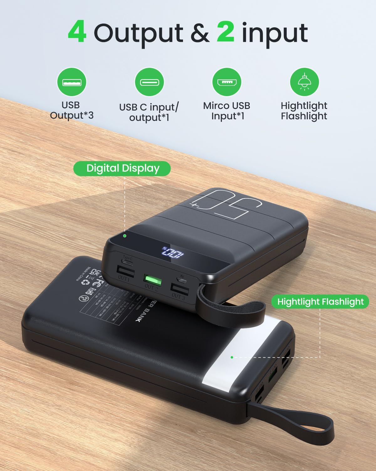 Banco de Energía de Carga Rápida 50000mAh - Cargador Portátil 22.5W...
