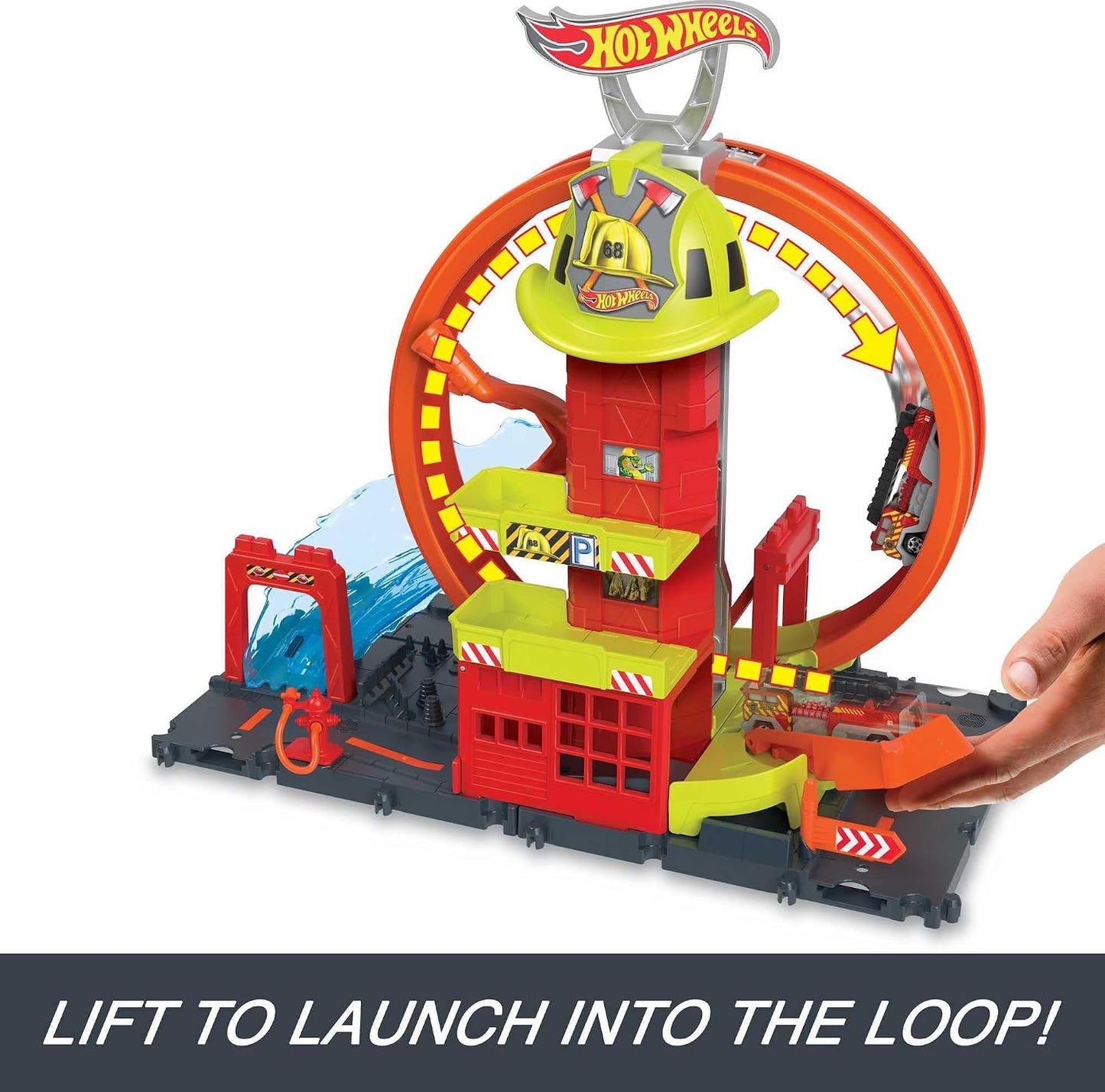 Hot Wheels City Super Loop - Juego de estación de bomberos y 1 auto...