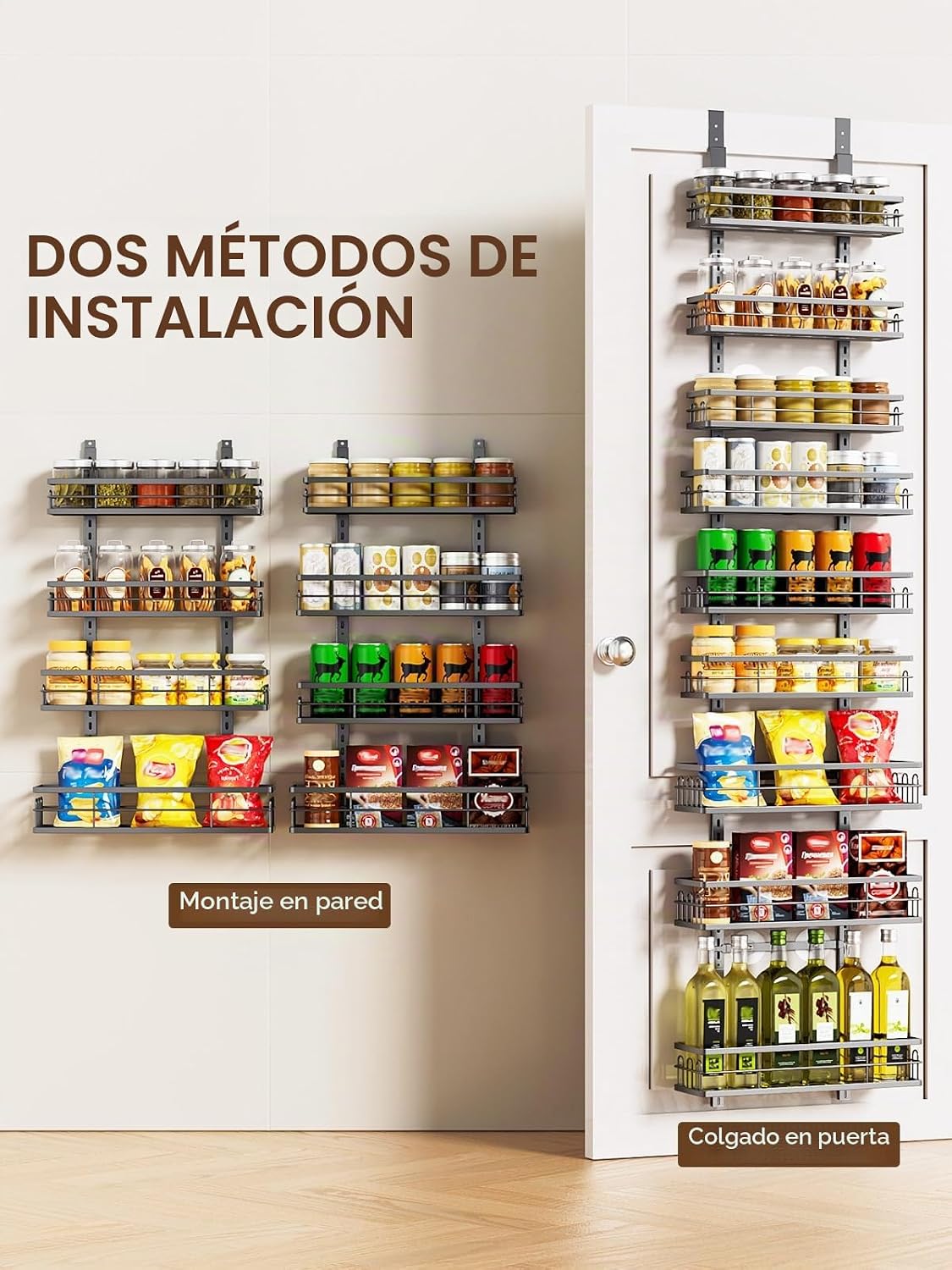 Delamu Organizador de despensa de 9 niveles sobre la puerta, organi...
