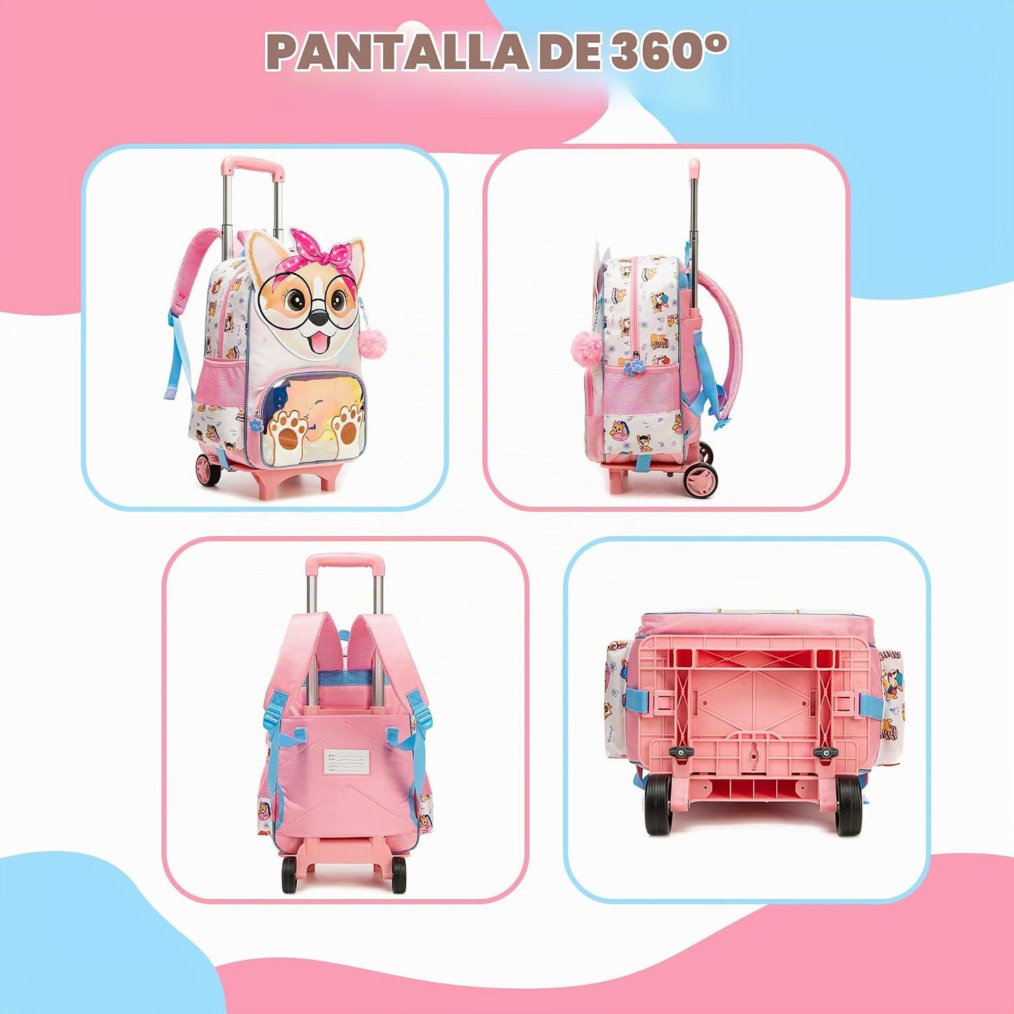 Meetbelify Mochila con ruedas Bowknot para Gilrs Mochilas con rueda...