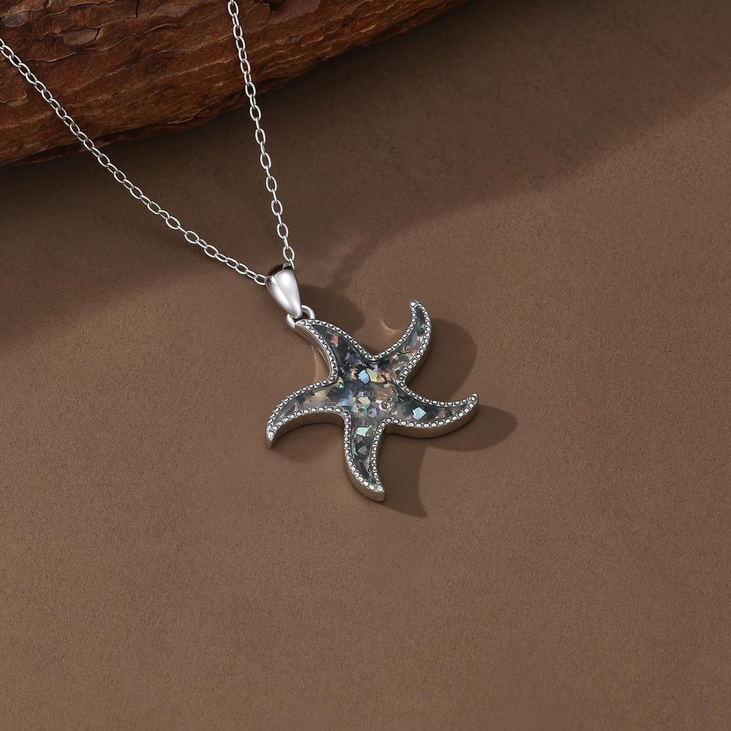 SELKAT Collar con colgante de estrella de mar de plata de ley 925 p...