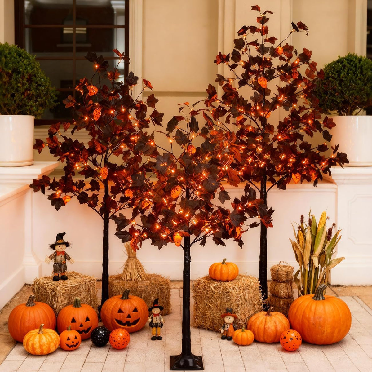 TYBEEU Árbol de Halloween de arce negro de 6 pies con luces LED de...