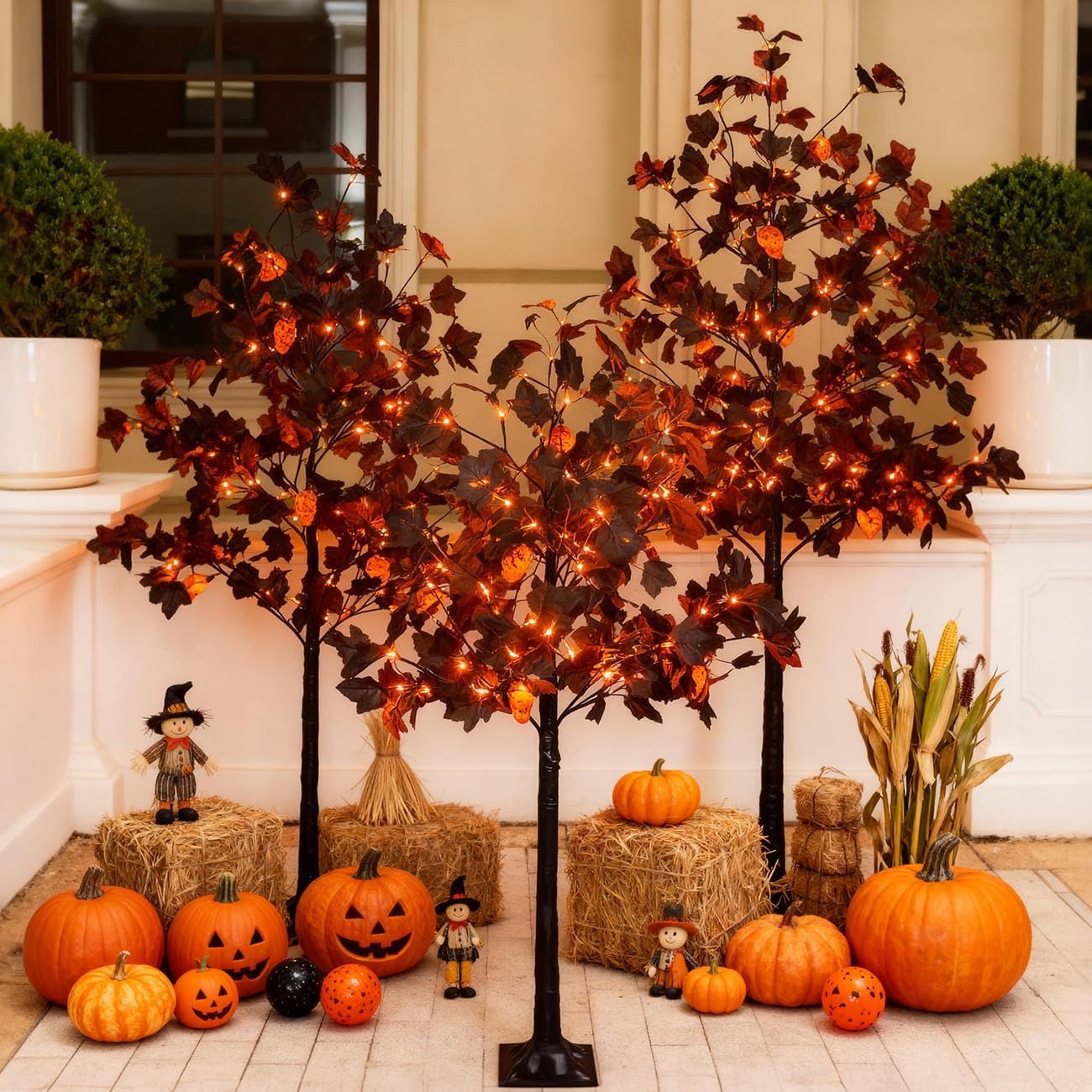 TYBEEU Árbol de Halloween de arce negro de 5 pies con luces LED de...