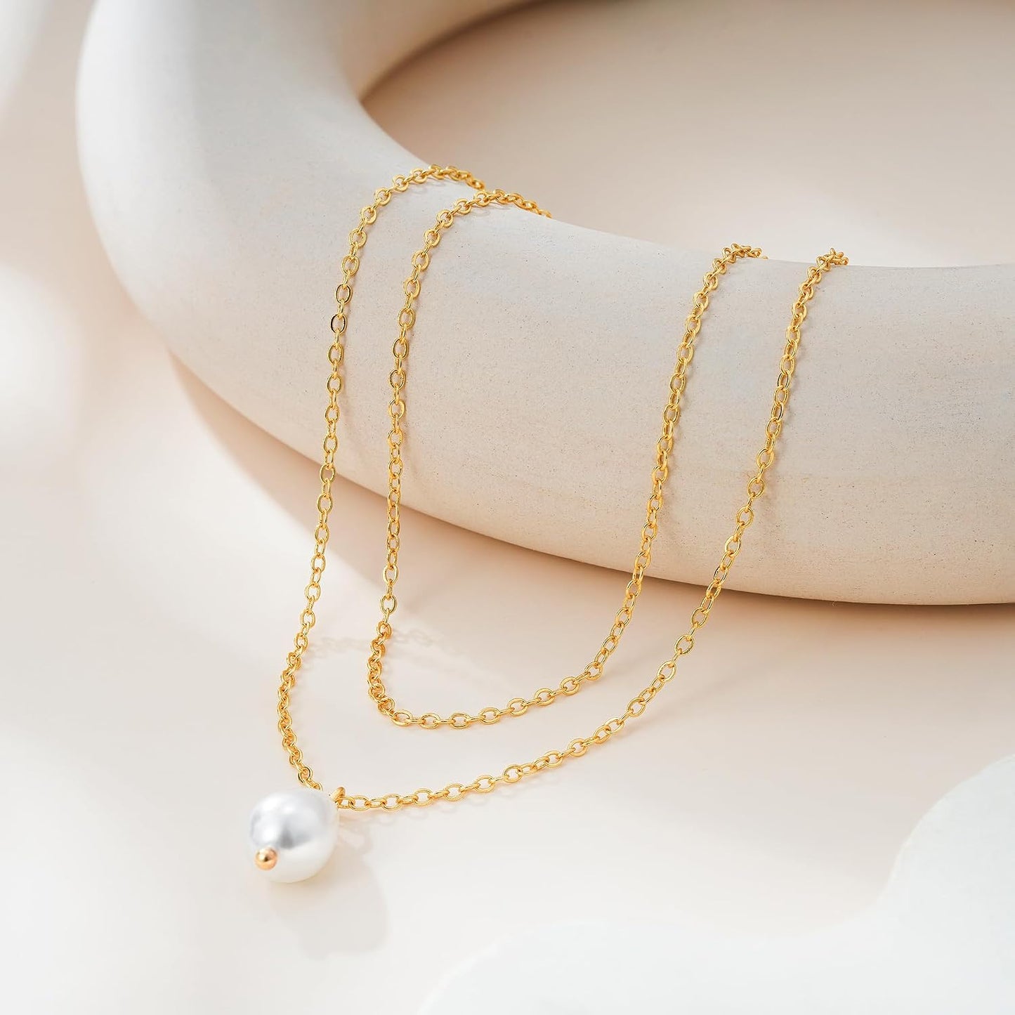 Eaciy Collares de perlas para mujer, modernos, chapados en oro de 1...