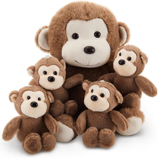 Lewtemi - Juego de 5 animales de peluche grandes con 4 monos bebés...