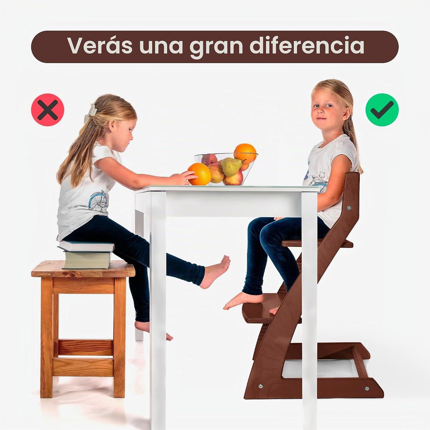 FORNEL Silla alta ajustable en acabado de nogal oscuro, la silla Fo...