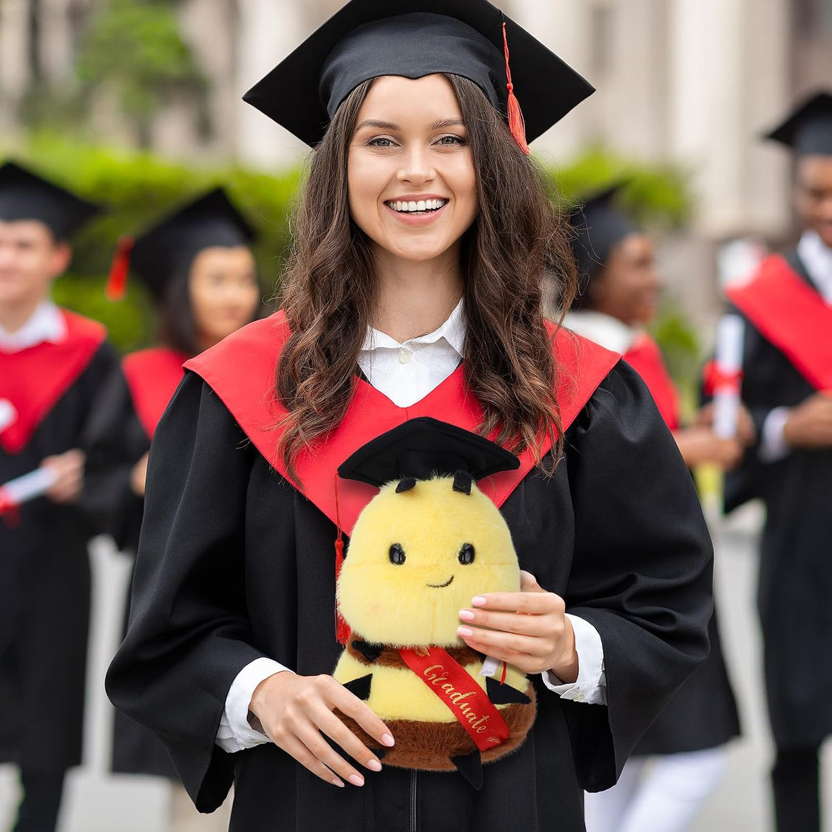 RHHSSE Peluche de abeja sonriente gordita con gorra de doctorado, a...