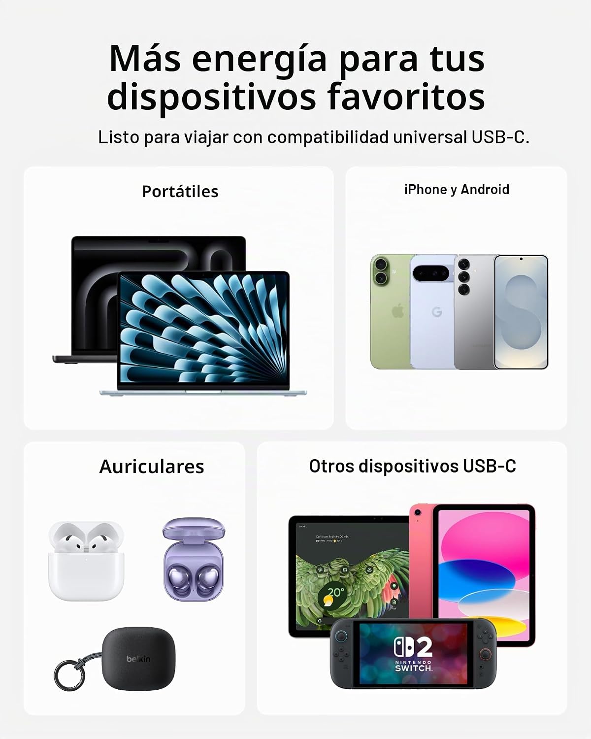 Belkin Cargador portátil de 25 K, banco de energía con cable USB C...