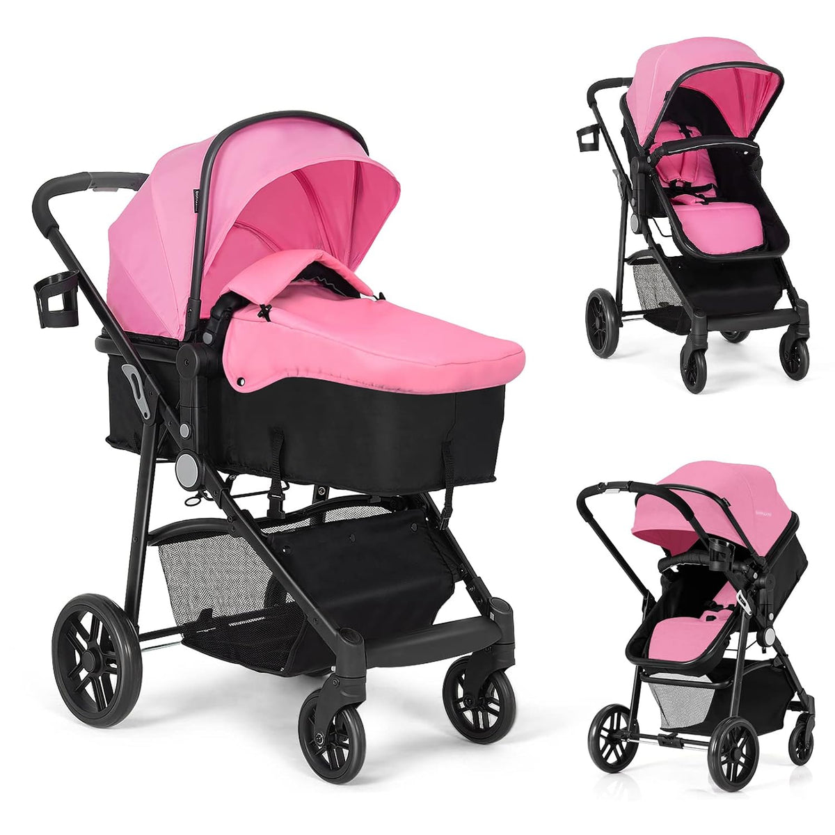 BABY JOY Cochecito de bebé, 2 en 1 Carriola convertible de cuna a c...