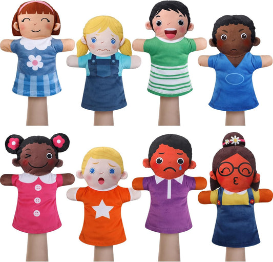 Poen Juego de 8 títeres de mano para niños, títeres de mano multicu...