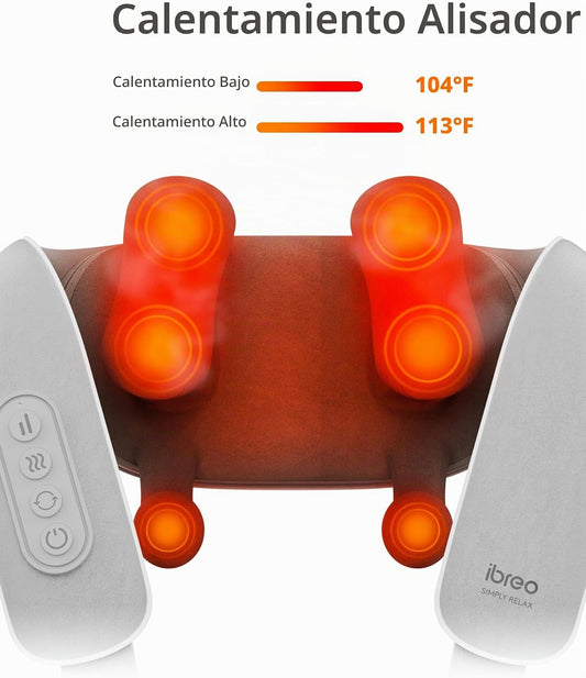 Masajeador Shiatsu inalámbrico de cuello y espalda con calor, 10 mi...