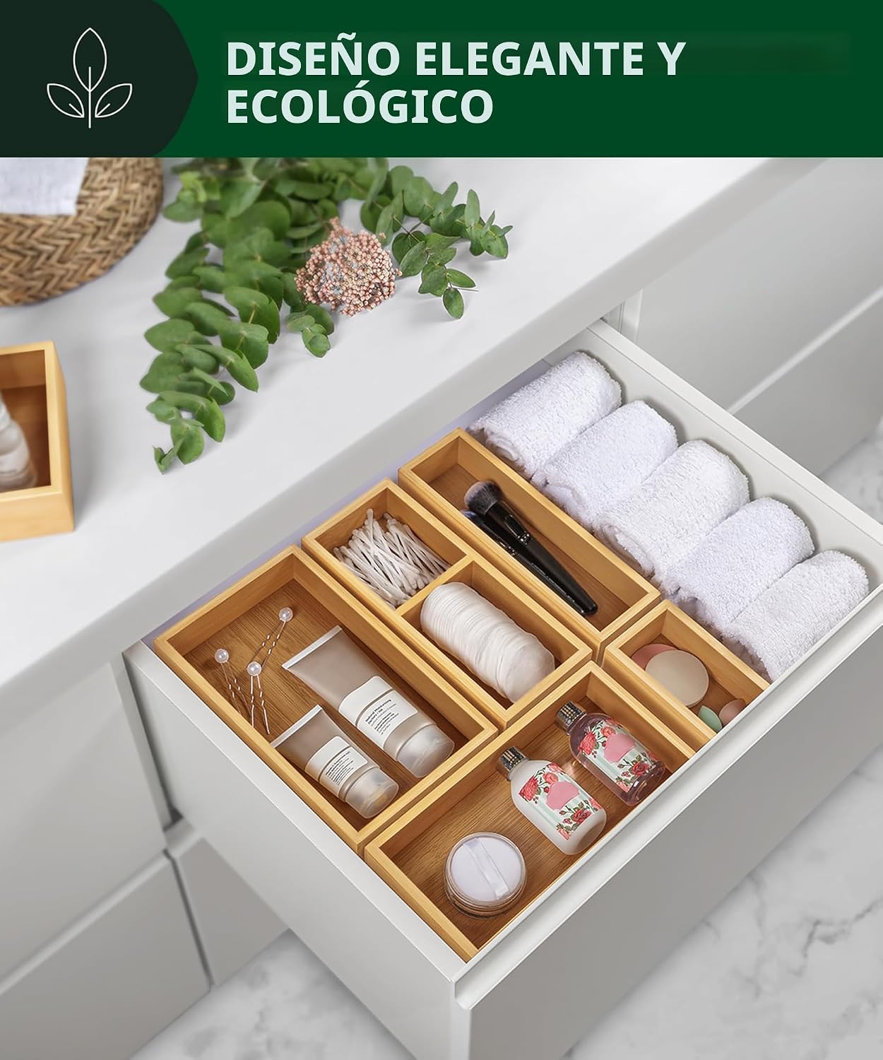 ROYAL CRAFT WOOD Juego de organizador de cajones de bambú de 5 piez...
