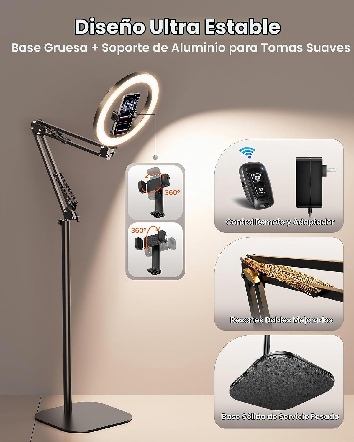 Anillo de luz con trípode de soporte para iPhone \u2013 Trípode sup...