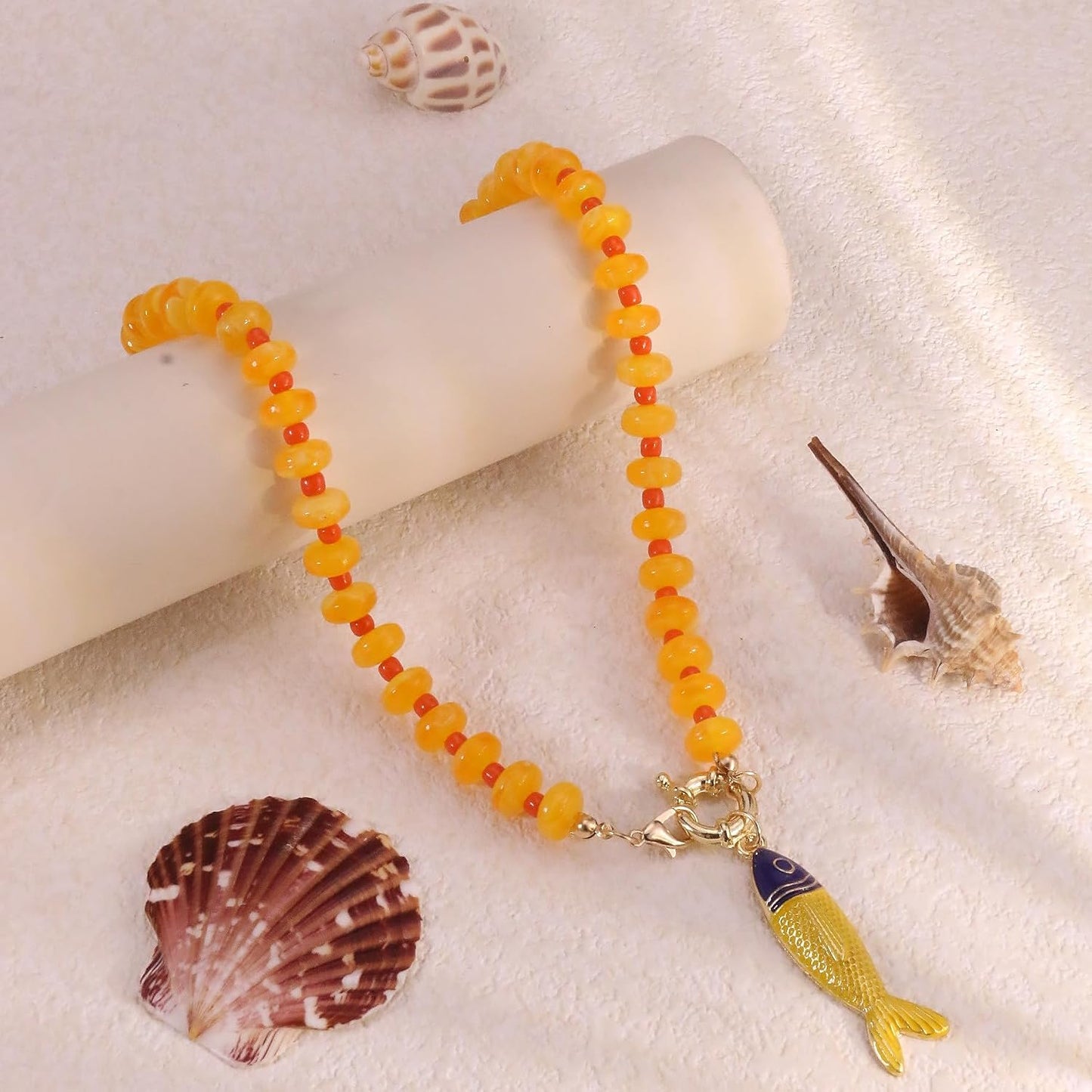 GLRITY Collares bohemios de peces con cuentas para mujer, collar de...