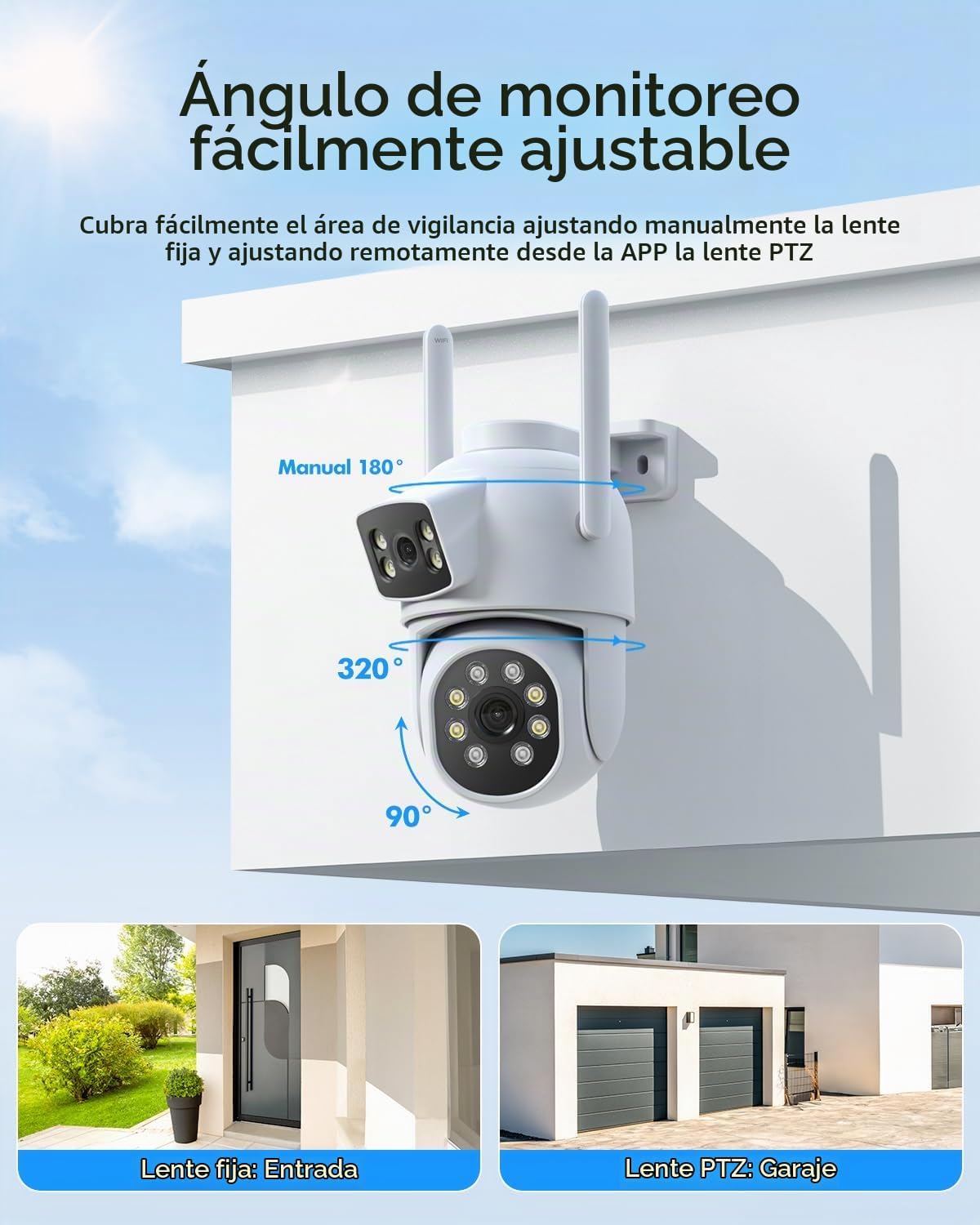 Cámaras de seguridad de doble lente inalámbricas para exteriores, v...