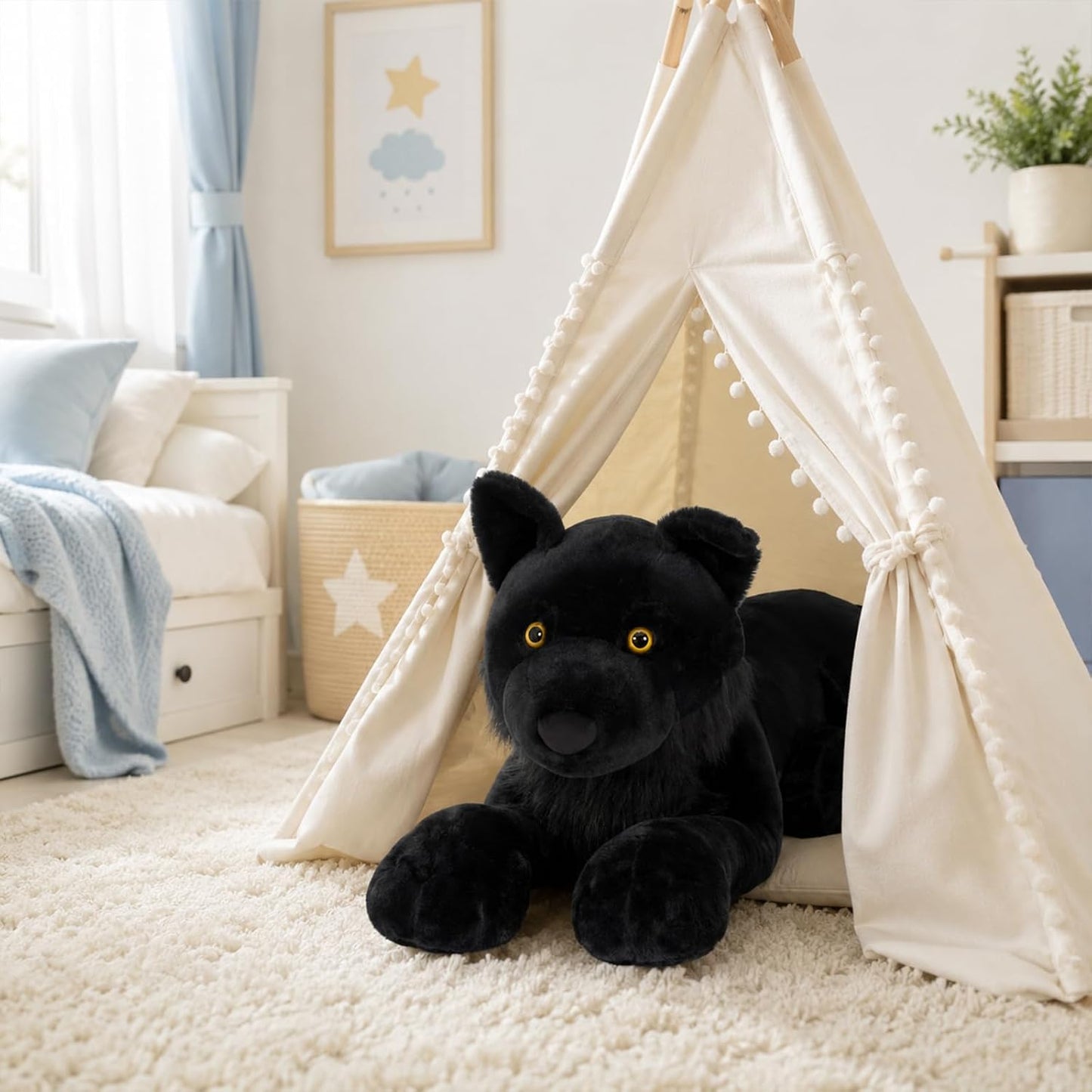 MaoGoLan Peluche de lobo negro, lobo gigante de peluche para niños,...