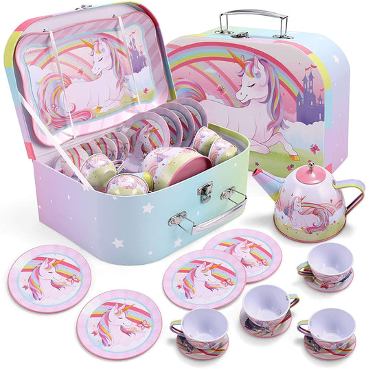 JOYIN Juego de fiesta de té de unicornio para niñas pequeñas, juego...