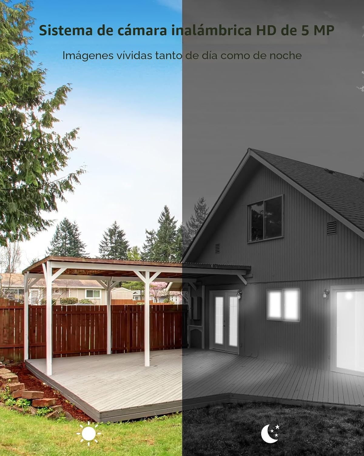 Hiseeu - Sistema de cámara de seguridad WiFi para exteriores de 5 M...