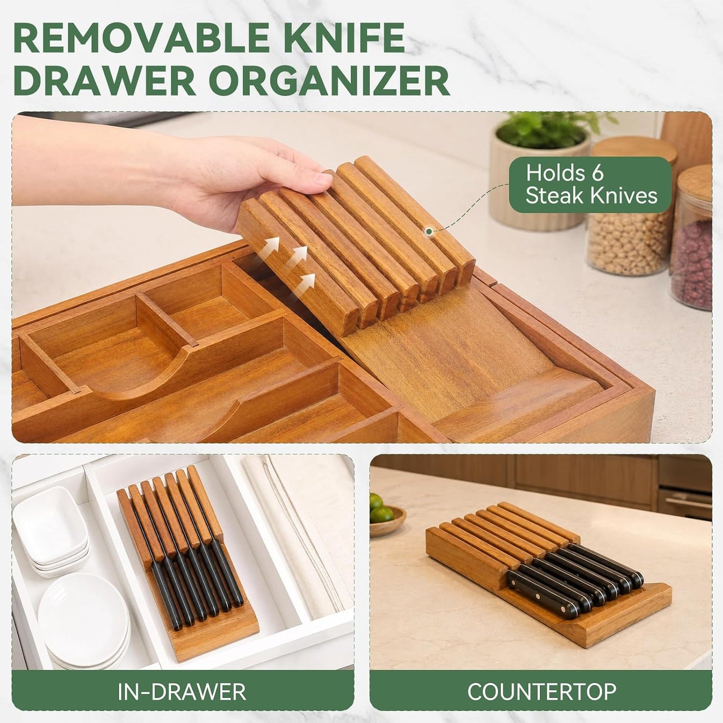 Organizador de cajones de cocina expandible de teca de lujo - Bande...