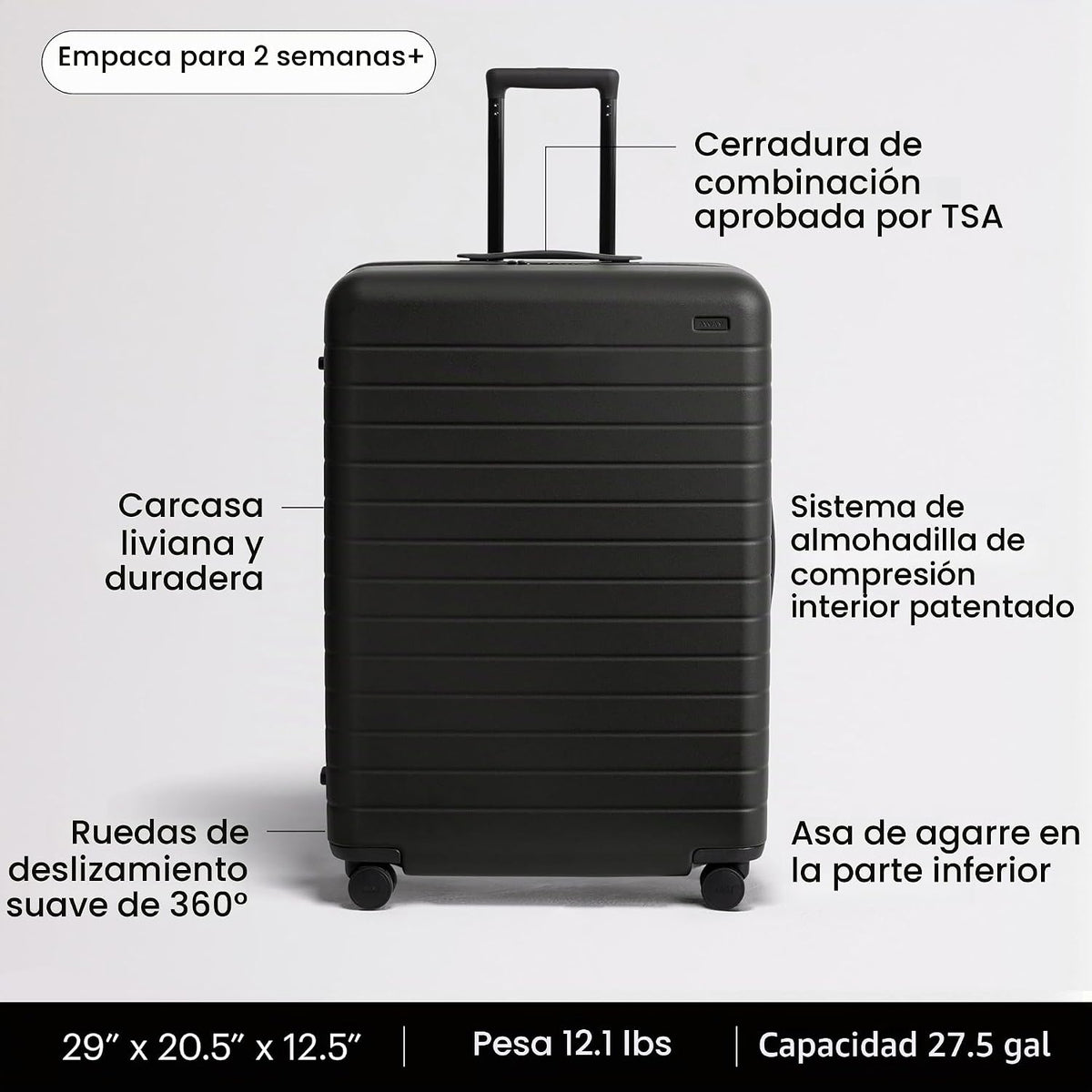 Away Equipaje grande a cuadros, maleta giratoria rígida ligera de 2...