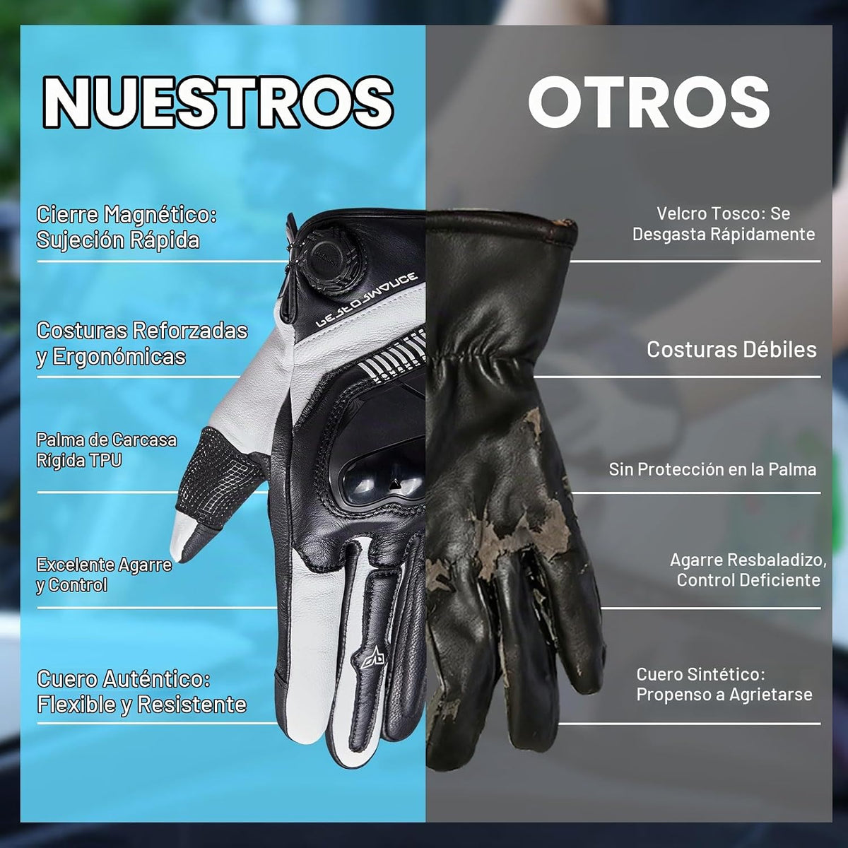 DUHAN Guantes de cuero para motocicleta para hombre/mujer, guantes...