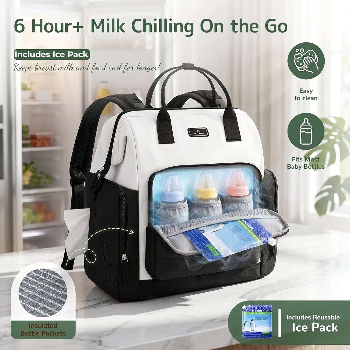 Heatvelle Mochila para pañales con bolsa calentadora de biberones p...