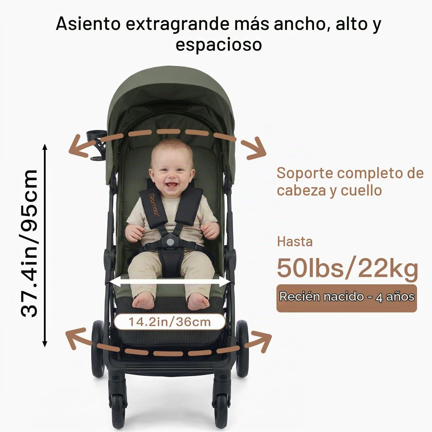Gromast Cochecito de bebé con bandeja desmontable para aperitivos,...