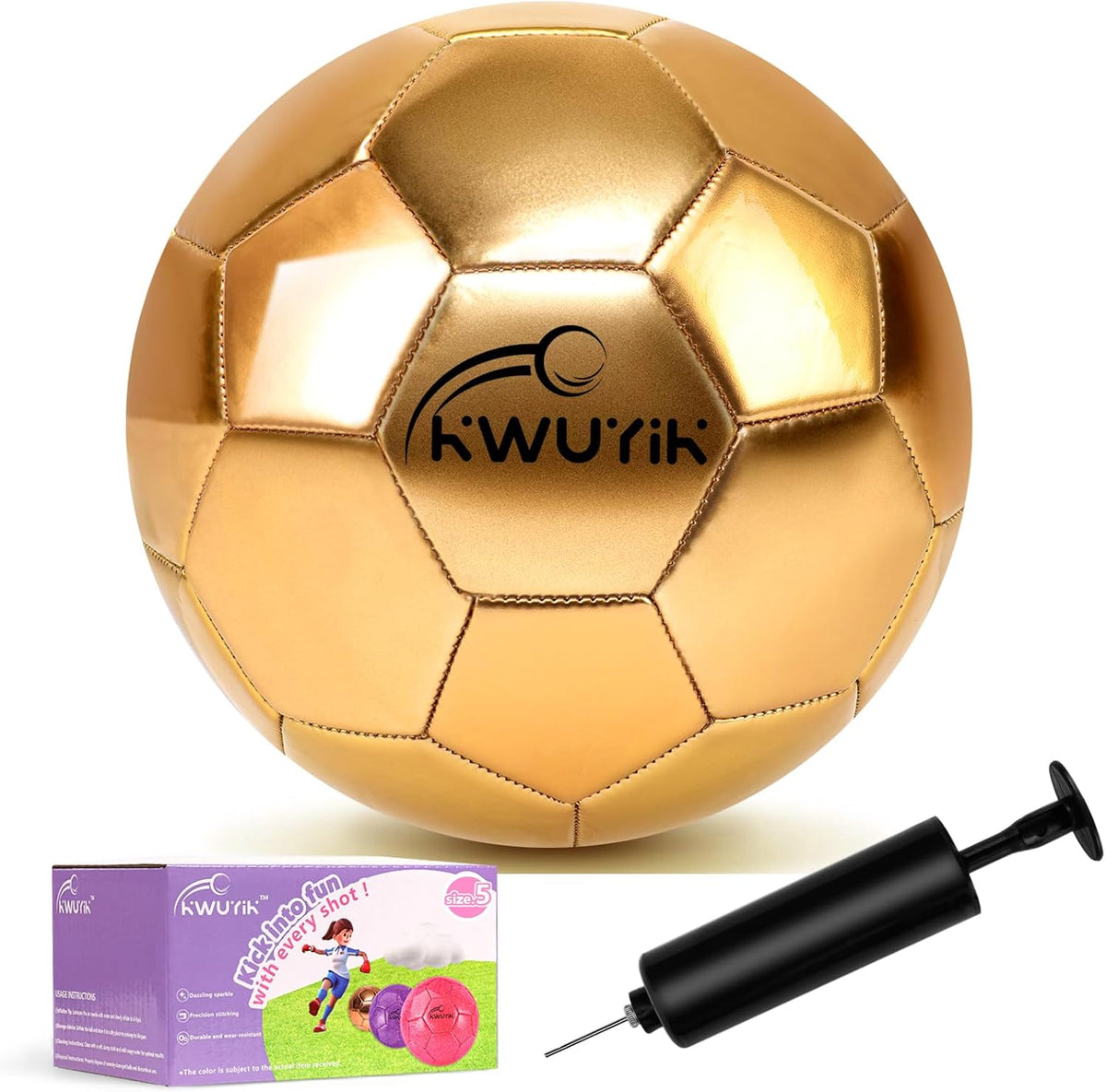 OKWUYiK Balón de fútbol de talla 3, 4, 5, con purpurina rosa, dorad...