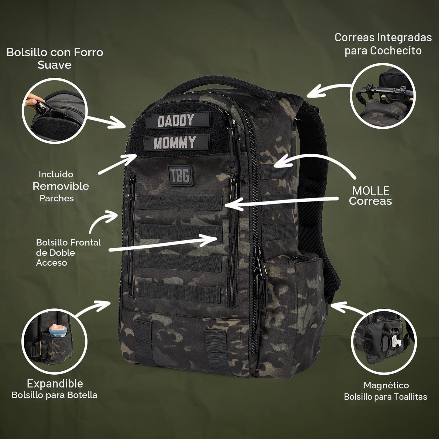 Tactical Baby Gear Daypack Mochila Táctica de Pañales para Papás -...