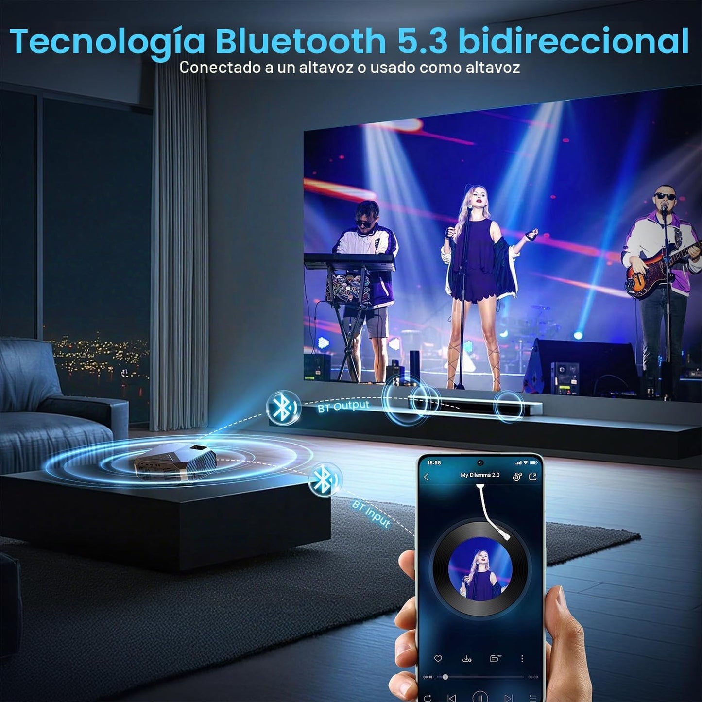 [Compatible con Netflix\/alto brillo] Proyector inteligente con WiF...