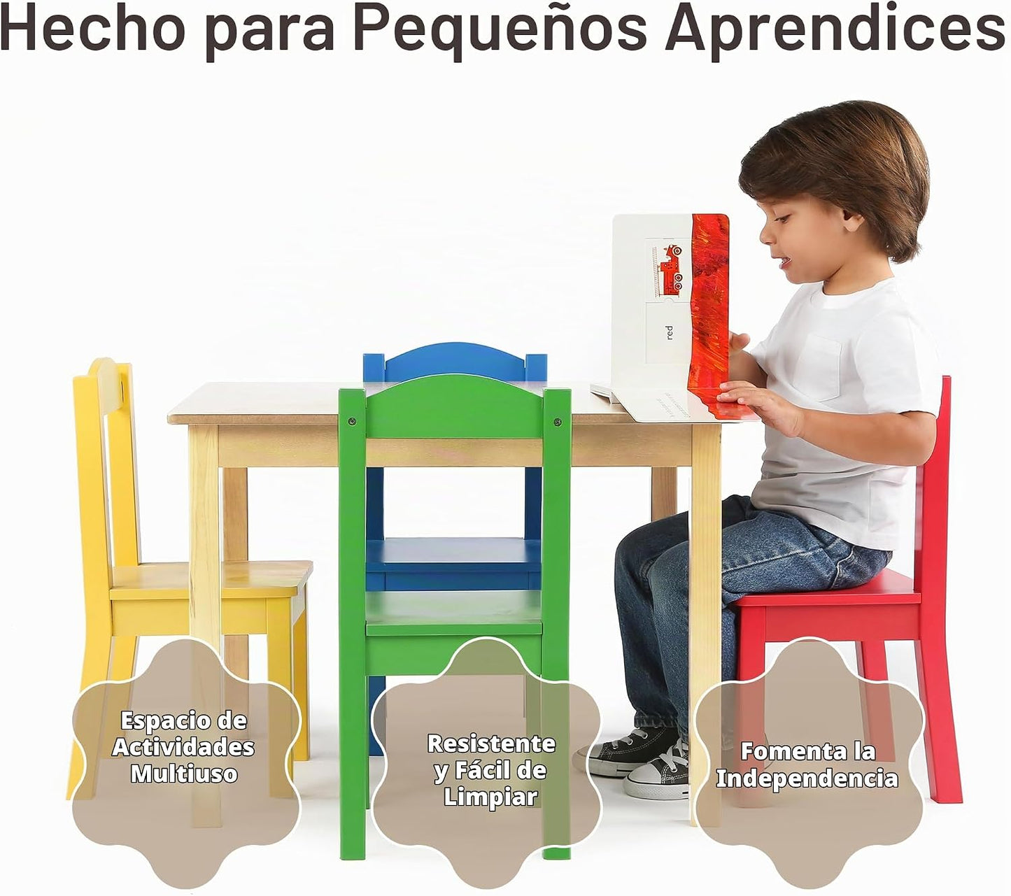 Humble Crew Juego de mesa y 4 sillas de madera para niños, natural\...