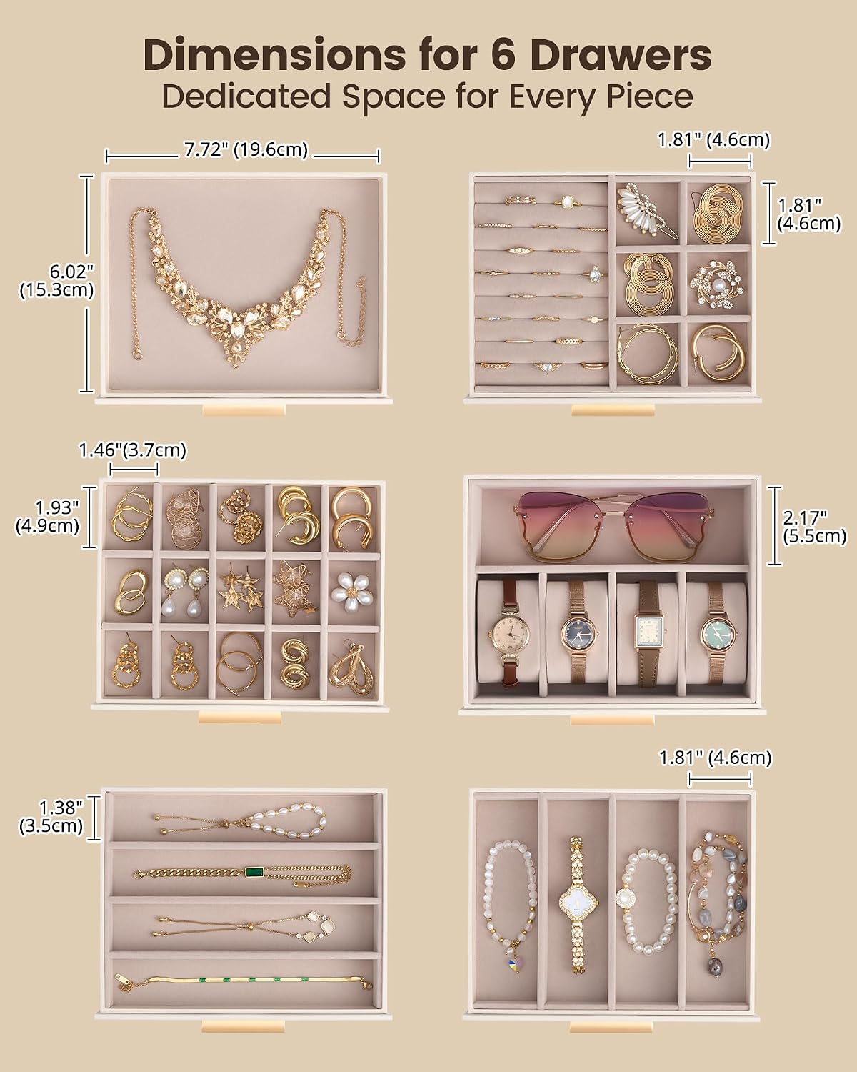 Lolalet Joyero grande para mujer, organizador de joyas de 7 capas y...