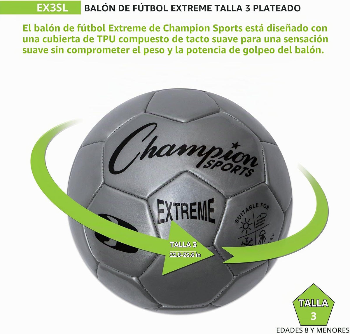 Champion Sports Extreme Series - Balón de fútbol \u2013 Tamaños 3,...
