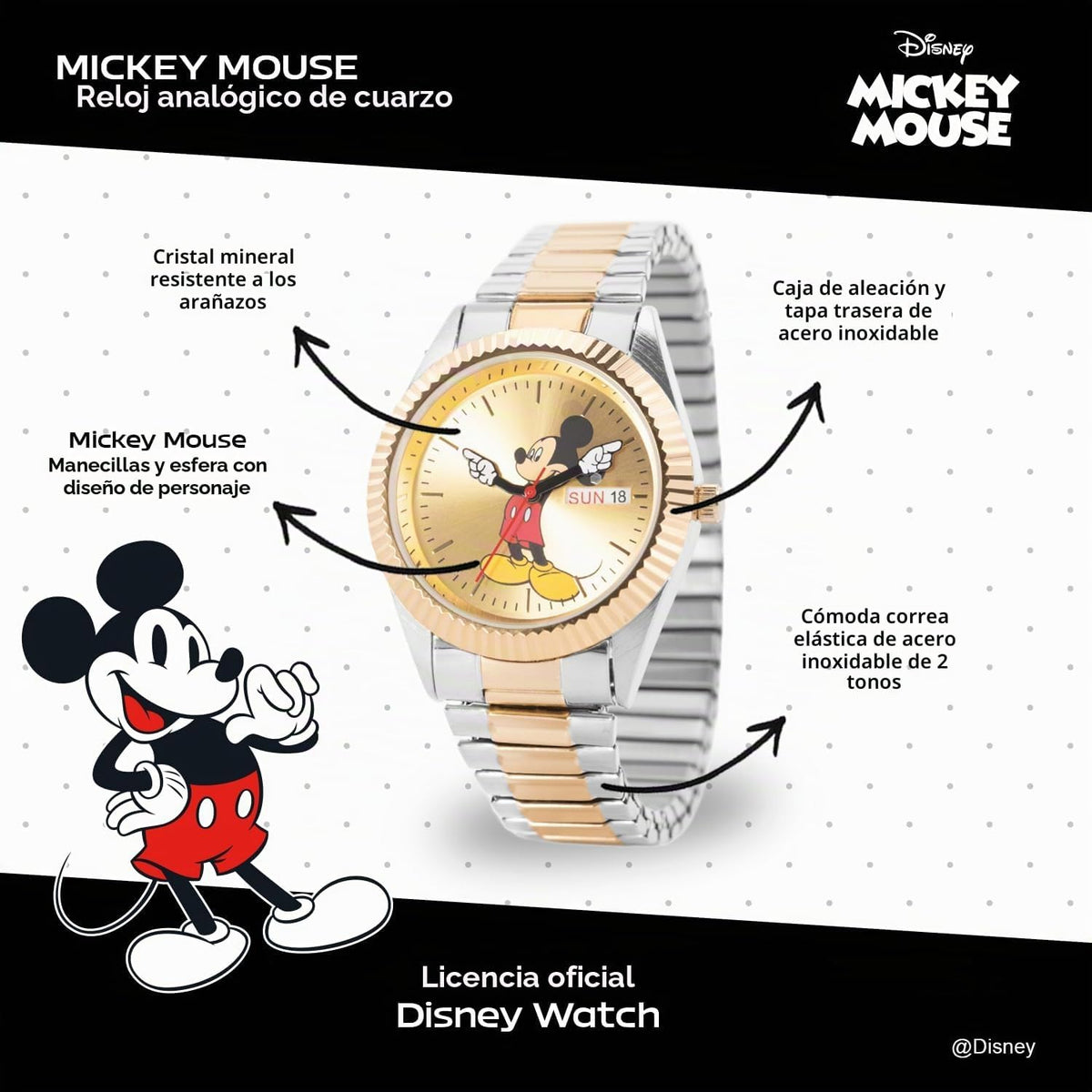 Disney Mickey Mouse Watch Men - Relojes Mickey Mouse para Hombre -...