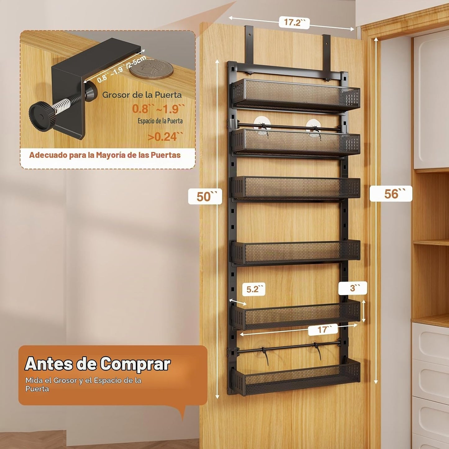 Organizadores y almacenamiento para puerta de despensa, marco de me...