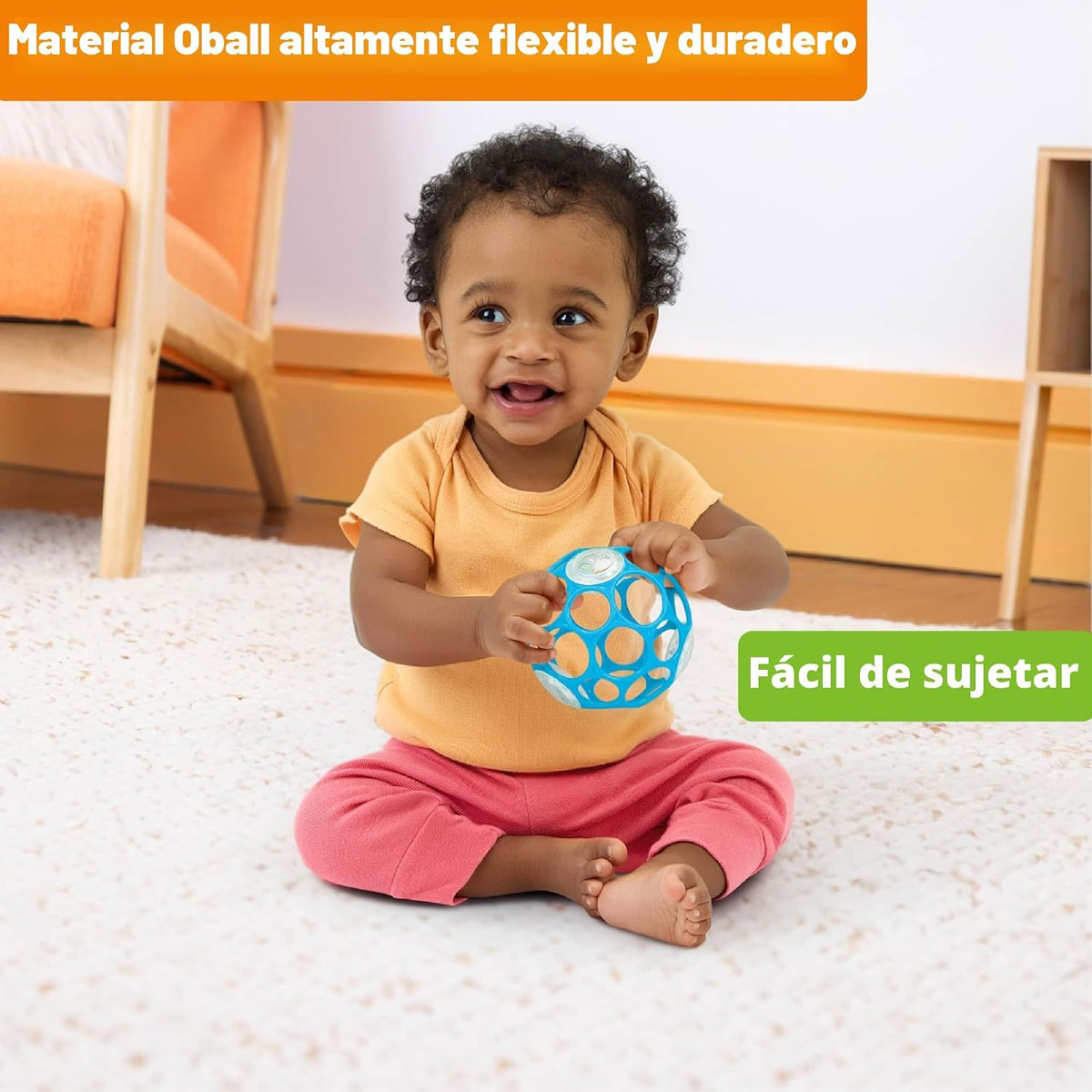 Bright Starts Oball Sonajero de fácil agarre sin BPA para bebé en a...