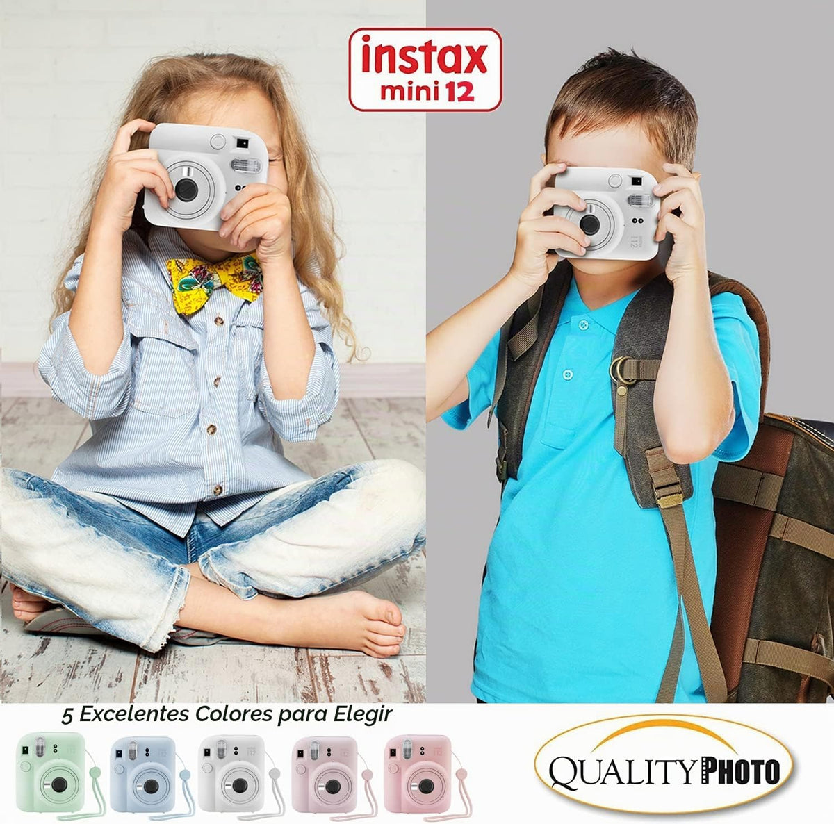 Fujifilm Cámara instantánea Instax Mini 12 con funda, calcomanías d...