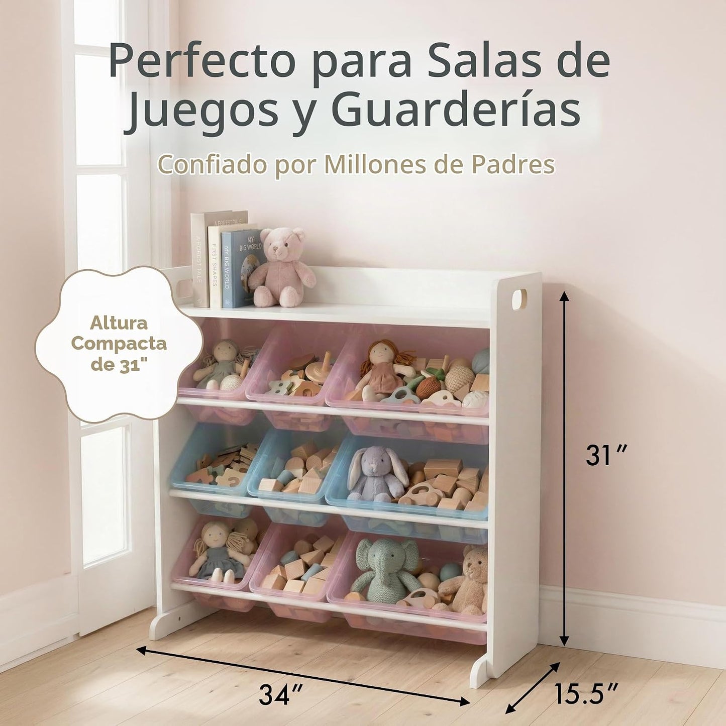 Humble Crew Organizador de juguetes para niños con estante de exhib...