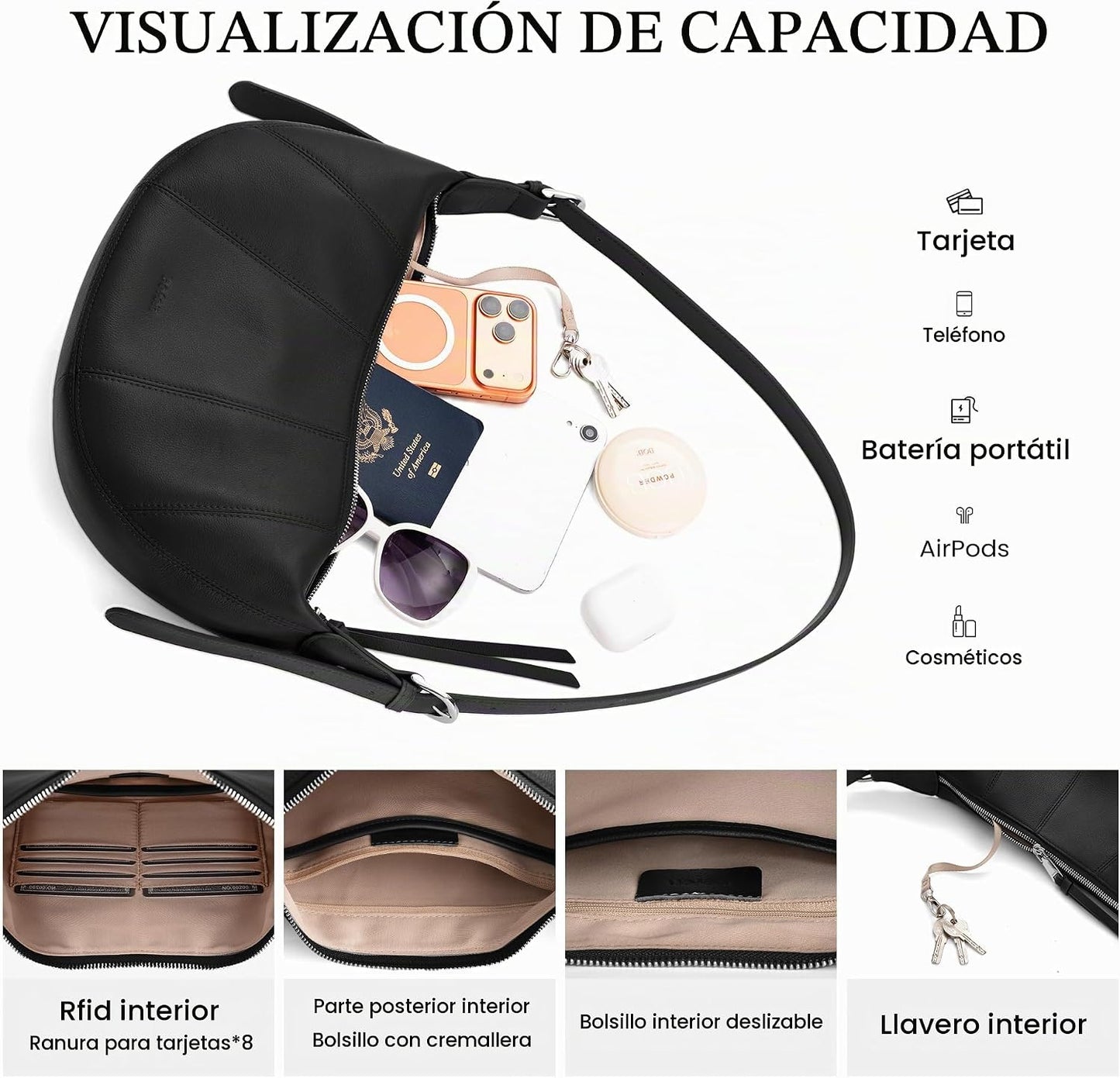 befen Bolsos cruzados de cuero genuino para mujer con bloqueo Rfid,...