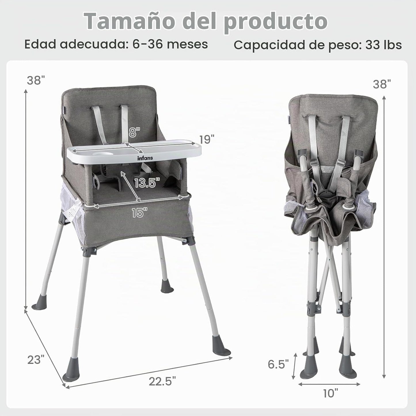 INFANS Silla alta para bebé, silla alta plegable portátil para bebé...